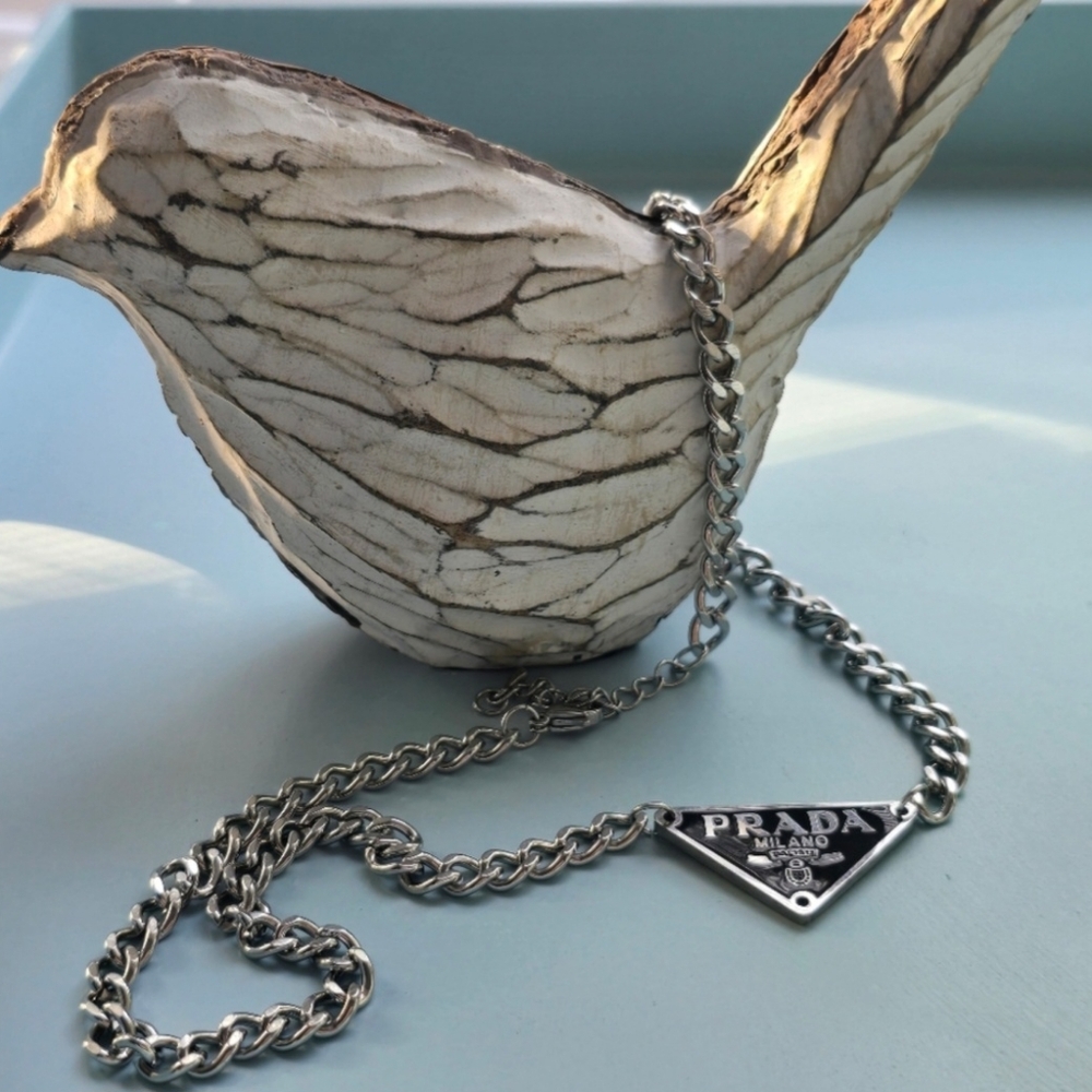 Prada Silver Zipper Pull, Charm Jewelry Chain Necklace